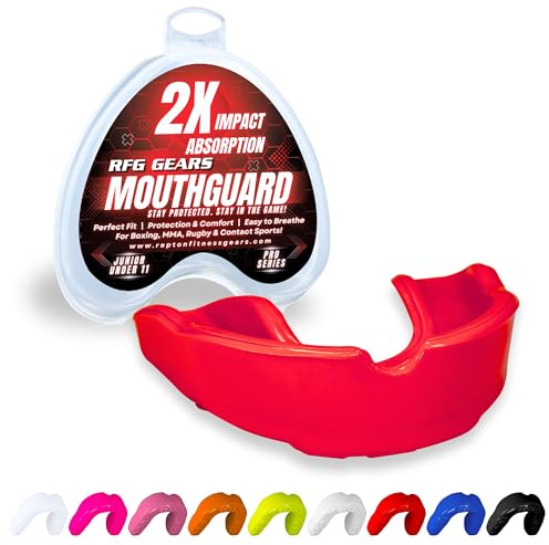 Mouthguard, Adult and Junior Gum Shield Slim Fit with Case for Boxing, Martial Arts, Judo, MMA, Rugby, Karate, Hockey and Other Contact Sports (Red, Junior (Under 11))