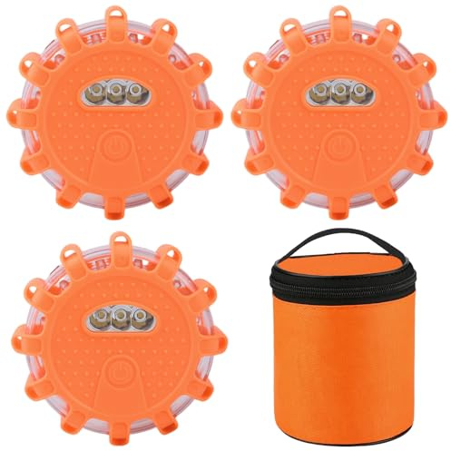 TAVADA 3 PCS Girophare led Vehicule,Gyrophare LED,Clignotant Routier LED Magnétique,Lampe d'Avertissement Clignotant Eclairage d'urgence Voiture pour Véhicule Remorqué,Camions,Accidents