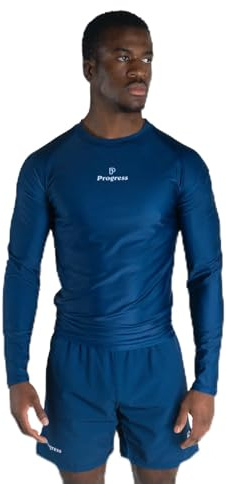 Progress Jiu Jitsu Academy Long Sleeve Rashguard | Comfortable & Durable BJJ Rash Guard | Flexible Rash Guard for Grappling, Navy, Medium