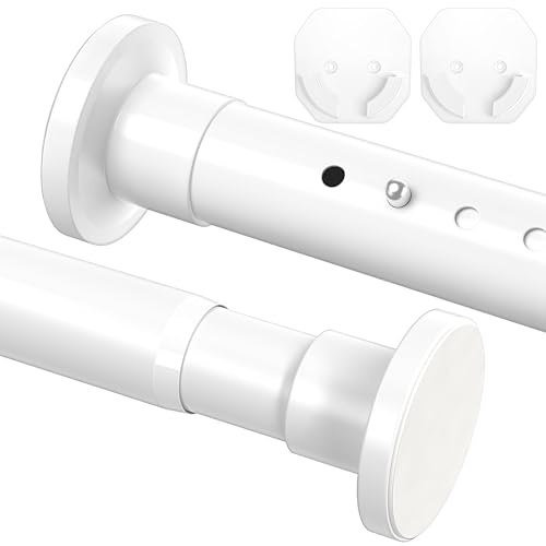WELDUN Barras extensibles de cortina de 98 – 290 cm, sin taladrar, diámetro de 32 mm, incluye 2 zócalos de pared, barra telescópica de metal para baño y ventana, color blanco