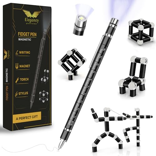 Elegancy Magnetic Fidget Pen with Light Stocking Fillers Magnetic Pen LED Cool Gadgets Stuff Dad Gifts for Teenage Girls Boys for Men Black (Light Edition)