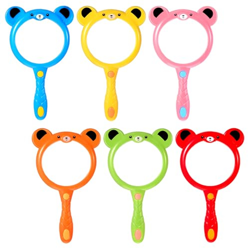 6Pcs Small Magnifying Glass, 3X Cute Bear Pocket Magnifying Glass Reading Plastic Magnifier for Nature Hobby Science Outdoor Observation Learning Tools Fun Party Birthday Gifts (Colorful)