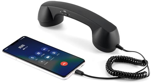 ENJOY-UNIQUE Récepteurs téléphoniques rétro pour téléphones portables, tablettes, ordinateurs portables, écouteurs avec interface USB C pratique, avec bouton de réponse, adapté aux parents âgés