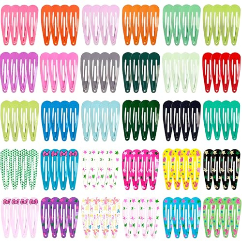 Euablfo 120 Pièces Barettes Cheveux Fille, Barrettes en Couleur Snap, 5cm Pince Cheveux Fille Couleur,Métal Snap Barette Accessoire Cheveux pour Enfants BéBés Fillette