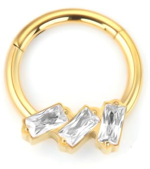 NewkeepsR Anneau de Septum Nasal en Titane Plaqué Or 1,2mm×10mm, avec Zircons Cubiques Transparents Carrés, Bijou pour Piercing au Cartilage