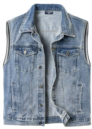 SUSHIMIAN Herrars ärmlös jeansjacka biker multipocketväst bikerväst jeansväst, Färg: blå, S