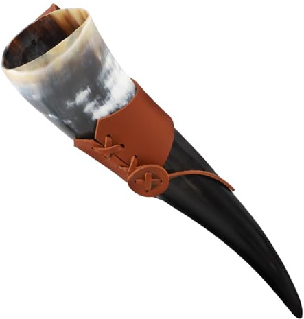 NIYANGLE Boccale da Bere Vichingo in Corno Medievale con Supporto in Pu, Tazza Rustica per Vino, Idromele e Cocktail, Accessorio per Cosplay e Decorazione Casa Vintage