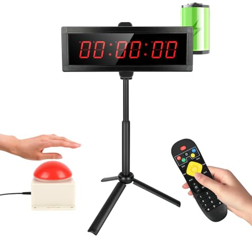 Timer Sport, Minuteur de Fitness Digital avec Bouton Marche/Arrêt, Télécommande et Support, Time Timer avec Chronomètre/Compte à Rebours, Batterie Rechargeable 2000mAh, Horloge Murale Numérique 12/24H