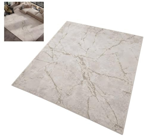 DUY Alfombra grande y moderna, inspirada en piedra caliza de mármol, impermeable, resistente a las manchas, antideslizante, alfombra suave de pelo bajo para sala de estar, dormitorio, oficina (G, 150