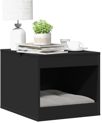 Mokuyary Meuble de Bac à Litière pour Chat Noir Bois d'ingénierie Salon | Maison de Toilettes pour Chats, Table Basse pour Chambre, Balcon