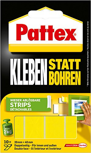 Pattex Kleben statt Bohren Strips, Klebe Strips, die einfache und sicher Befestigung auf glatten Oberflächen ermöglicht, wieder ablösbar, 12x10 Stück