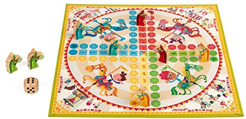 Janod J02744 Karussell-Ludo-Spiel, traditionelles Brettspiel, Holzfiguren, für Kinder ab 4 Jahren