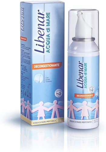 Libenar Spray Nasale Decongestionante Acqua di Mare per Adulti, Bambini e Neonati, Adatto per il Naso Chiuso e Lavaggi Nasali, Punta Morbida, Getto Delicato, 100ml