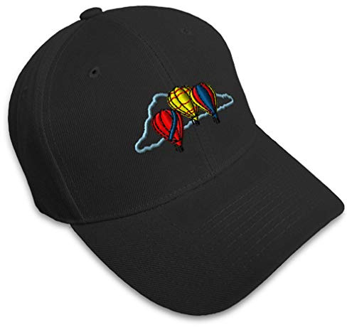 Baseball Cap Balloons on Sky Embroidery Cars & Transportation Hot Air Ballooning Acrylic Hats for Men Women Strap Closure Black Design Only