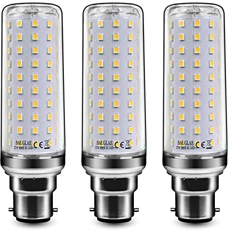 SAUGLAE Lampadine LED da 22W, 180W Lampadine a Incandescenza Equivalenti, Bianco Caldo 3000K, 2500Lm, B22 Baionetta, 3 Pezzi