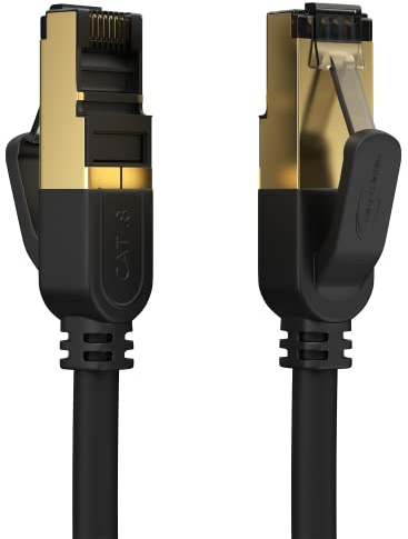 RedStar24 Cat 8 nätverkskabel 3 m Gigabit Highspeed LAN kabel RJ45 patchkabel POE DSL S/FTP 40 Gbps 2000 MHz Ethernet-kabel Cat 8.1 svart för PS5, PS4, Xbox One, router, TV, modem, bärbar dator, PC