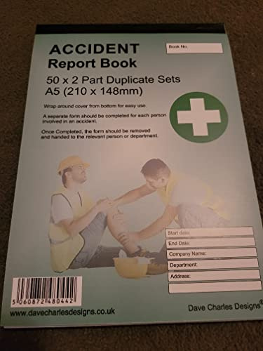 Workplace Accident Report Book 50 x 2 Part NCR Sets A5 (210mm x 148mm) The clearest accident report book book. Health and safety Record