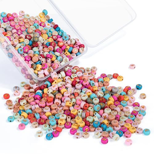 Cheerhom 1000 Stück buchstabenperlen, Bunte A-Z Perlen für Armbänder mit Aufbewahrungsbox, 7 mm Acrylperlen Beads Set, zum Auffädeln für Armbänder Selber Machen Halsketten Schmuck DIY Herstellung