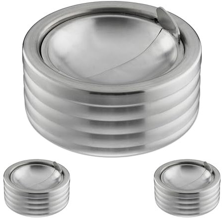 Relaxdays Windaschenbecher, 3er Set, Klappdeckel, draußen & drinnen, Edelstahl, runder Ascher, HxD: 7 x 11,5 cm, Silber