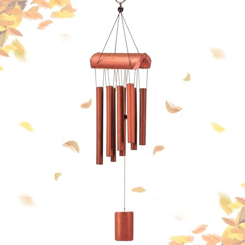 QMAHA Bambus Windspiele für Draußen Hängend, 8 Rohre Holz indspiel 65cm Glockenspiel Garten Windspiele, Klangspiel für Drinnen und Draußen, Wind Chimes Deko für Zimmer Balkon Garten(Braun)