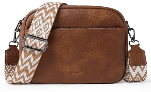 TANTOMI Umhängetasche Damen, Multifunktional mit Fach Crossbody Bag, Kleine Handtaschen Damen Handytasche Moderne Taschen mit Breitem Schultergurt, Braun