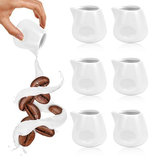 SLTAXAR Mini Jarra de Leche, 6 Piezas Jarra de Leche Ceramica 110ml, Jarra de Leche Pequeña sin Asa, Jarra de Leche Porcelana Blanca, Mini Lechera para Capuchino Espresso Latte Art