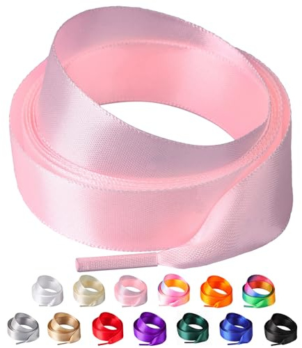 Olukssck 2 Paia di Lacci Scarpe in Raso 2CM, Colorati Stringhe Scarpe in Seta per Donne e Ragazze, Lacci Piatti Nastro Ideali per Scarpe da Ginnastica, Sportive e Casual, Rosa, 100cm