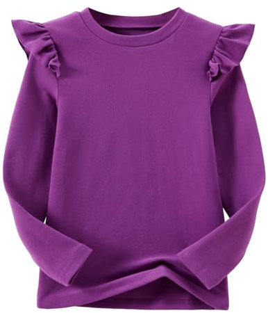 Ugitopi Mädchen Langarm T-Shirt Rüschenärmel Kinder Tops mit Rundhalsausschnitt Tunika Tshirts für Mädchen (Purple, 110)