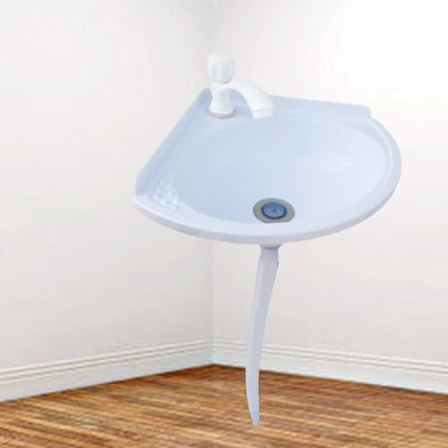 Lavabo Suspendido Lavabo del Baño Esquina Superficie,Plástico Lavabo,blanco,27.5x27.5x11cm(WxDxH),para limpiar artículos, bañar mascotas, lavarse las manos, etc (A)