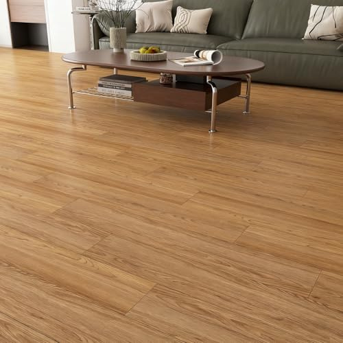 Yenhome 17 stycken tjocka självhäftande vinylgolv träeffekt brun sovrum 90 x 15 cm självhäftande vinylgolv självhäftande trä matt brun dekoration badrum kök matsal