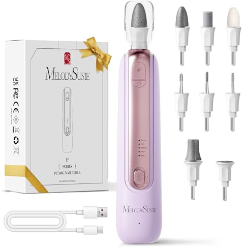 MelodySusie ponceuse pour ongles PC760G , Kit Manucure Pédicure avec 8 Embouts & Lumière LED 360°, 5 Vitesses Réglables, Rechargeable Sans Fil pour Soins à Domicile, Violet