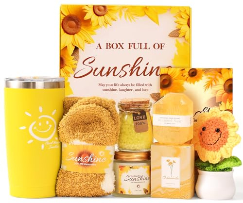 Birthday Hampers Pamper Gifts for Women Sisters - 7 Pcs Sunshine Self Care Gift Basket Set - Friendship Care Package - Cheer Up Thinking of You Gift Box for Her - Get Well Soon Thank You Present