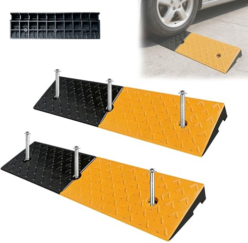 YUZINO 2 st tröskelramper för dörröppningar, 2 tum stigning gummi Kerb Ramp 100 x 25 x 5 cm kraftiga Kerb-ramper för bilar med 6 bultar, halkfria ramper för mobilitet, skotrar, bil, cykel, motorcykel
