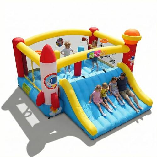 Castello gonfiabile per bambini di età 8-12 anni, 4,1 x 4,1 m, per interni ed esterni, con ventilatore, castello gonfiabile spaziale per feste e giardino