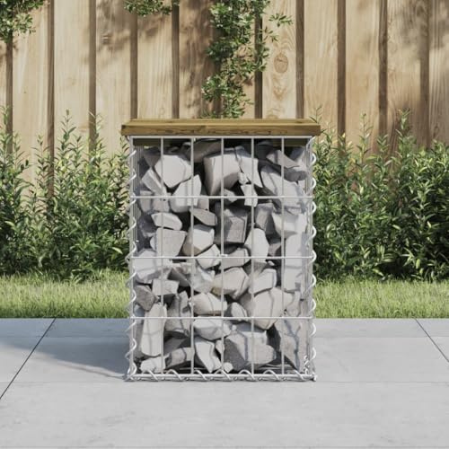 Keeushr Panchina da giardino in gabbioni, 33 x 31 x 42 cm, in legno di pino impregnato in autoclave, con cestello in acciaio zincato, per pietre, effetto rustico, per esterni
