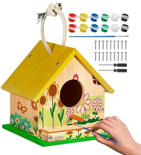Rdfhrg Vogelhaus Bausatz - Holzspielzeug für kreative Kinder | Vogelhaus aus Holz zum Bemalen - Für Frühling Sommer Zuhause Schule Klassenzimmer Camp Ferien Geburtstag Ostern