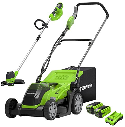 Greenworks Akku-Rasentrimmer G40LT und Akku-Rasenmäher G40LM35 (Li-Ion 40V 30cm Schnittbreite 7000U/min 35cm Schnittbreite bis zu 500m² 2in1 Mulchen & Mähen mit 2x 2Ah Akkus und Ladegerät)