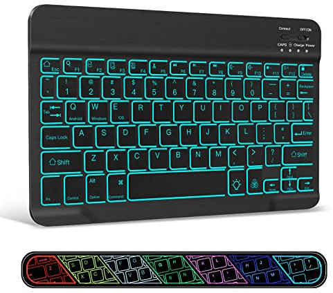 XIWMIX Ultra-Slim Wireless Bluetooth Keyboard - 7 Colors Backlit Portable Rechargeable Keyboard for iPad Air/Pro/11th/10th/9th/8th/7th/6th/Mini/Galaxy Tablet & More iOS Android Windows Deivces, Black