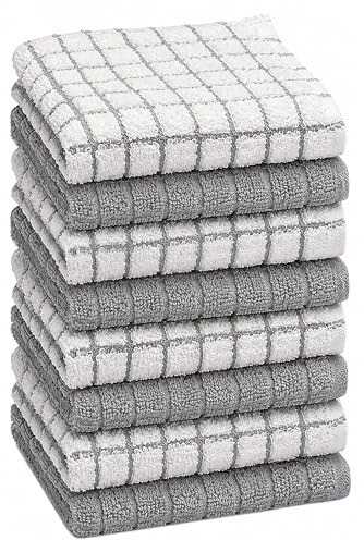 Bumble Dish Cloths (8 Pack) | 12 x 12 | 100% Cotton Kitchen Towels | 405 GSM | Soft, Highly Absorbent & Durable Dish Towels for Kitchen | Gray