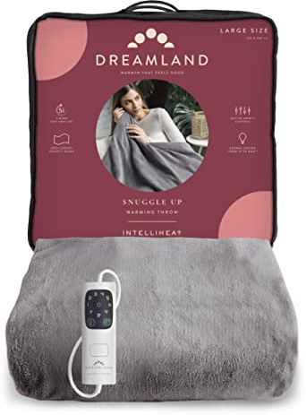 Dreamland Snuggle Up Electric Throw - Grey, 5 Minute Fast Heat Up, Luxury Velvet Plush, 1 Control, 6 Temperature Settings with Timer, Machine Washable and Tumble Dry Safe, 160x120cm