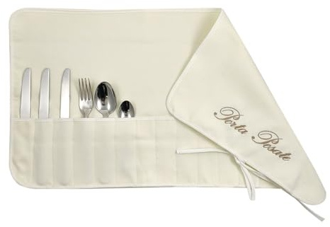 Magie di Casa Porte-Couverts en Tissu 35 x 62 cm brodé – emballé à 1 – Fabriqué en Italie (Beige)