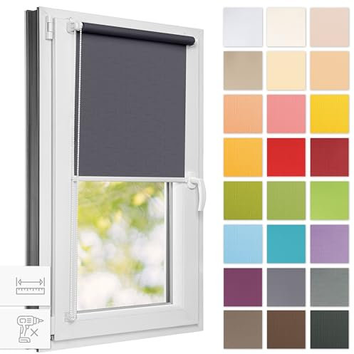 Estika Rollo für Fenster ohne Bohren - 80cm x 220cm - Grau 2-25 Stoff Farben, Klemmfix Montage, Rollos für Innen, Sichtschutz für Fenster und Balkontür (80 cm Stoffbreite)