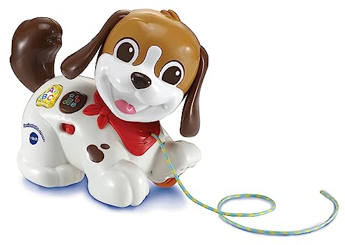 VTech-Baby Perrito Infantil Paseos y Aventuras, Juguete de Arrastre para niños +1 año, Perro Interactivo para Llevar de Paseo, Orejas móviles, Enseña primeras Palabras, Versión ESP