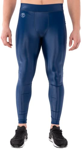 Kapow Meggings Shiny Performance Kollektion - Höglansiga kompressionsleggings för män med fickor, athletiskt baslager för träning och yoga