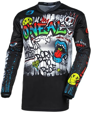 O'NEAL Jersey Motocross Manica Lunga MX Enduro Manica Lunga Protezione Imbottita Gomiti V-Neck Elemento Traspirante Maglia Giovanile Rancid V.24 Nero Bianco Taglia M