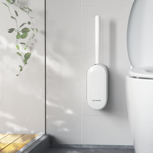 Toilet Bowl Brush and Holder, OSCIOSS Toilet Brush & Holder Set with Ergonomic Design, Compact Size, Durable Bristles, Ventilation Slots Base for Bathroom