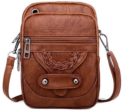 Zixrmor Handytasche Zum Umhängen Damen Weiche Lederstrukturgroßer handytasche Bag, für Kopfhörer-Eingang in handytasche zum umhängen damen große Kapazität Kleine Umhängetasche Damen (Braun)