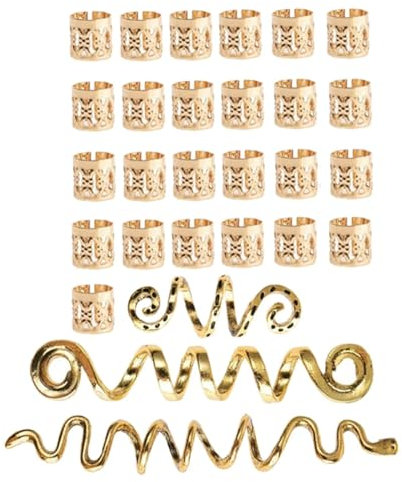 28 Piezas Clips en Espiral de Cuentas de Rastas, Accesorios para el Cabello de Cuentas de Rastas, Cuentas de Trenza para el Cabello, Clips de Anillos de Trenza Ajustables Dorados