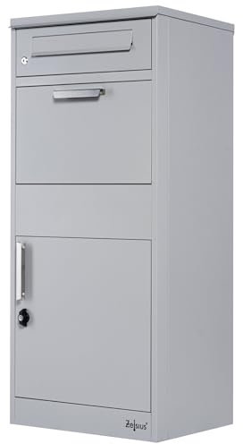 Zelsius Buzón de Correo para Paquetería en Acero Galvanizado con Recubrimiento de Polvo y Elementos de Acero Inoxidable | Color Gris Antracita | con Tope de Retorno Integrado | Montaje al Suelo