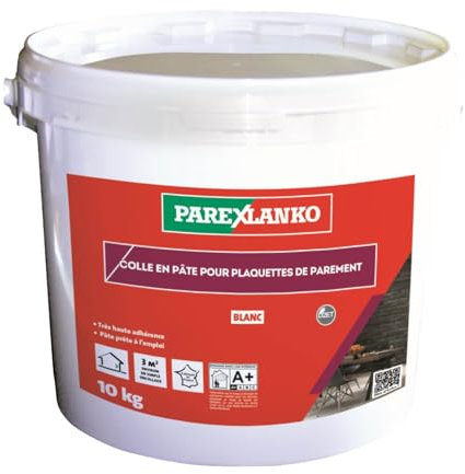 PAREXLANKO - Colle en pâte pour plaquette de parement - Blanc - Colle prête à l'emploi pour la pose de plaquettes, briquettes et pierres de parement - Murs intérieurs - 10kg